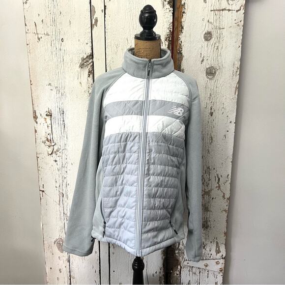 New Balance puffer fleece jacket Grey & white - Picture 1 of 11